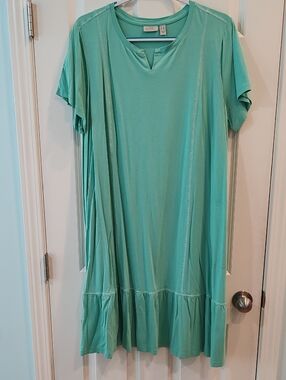 LOGO by Lori Goldstein Sea Green Short-Sleeve Ruffle-Hem Midi Dress
